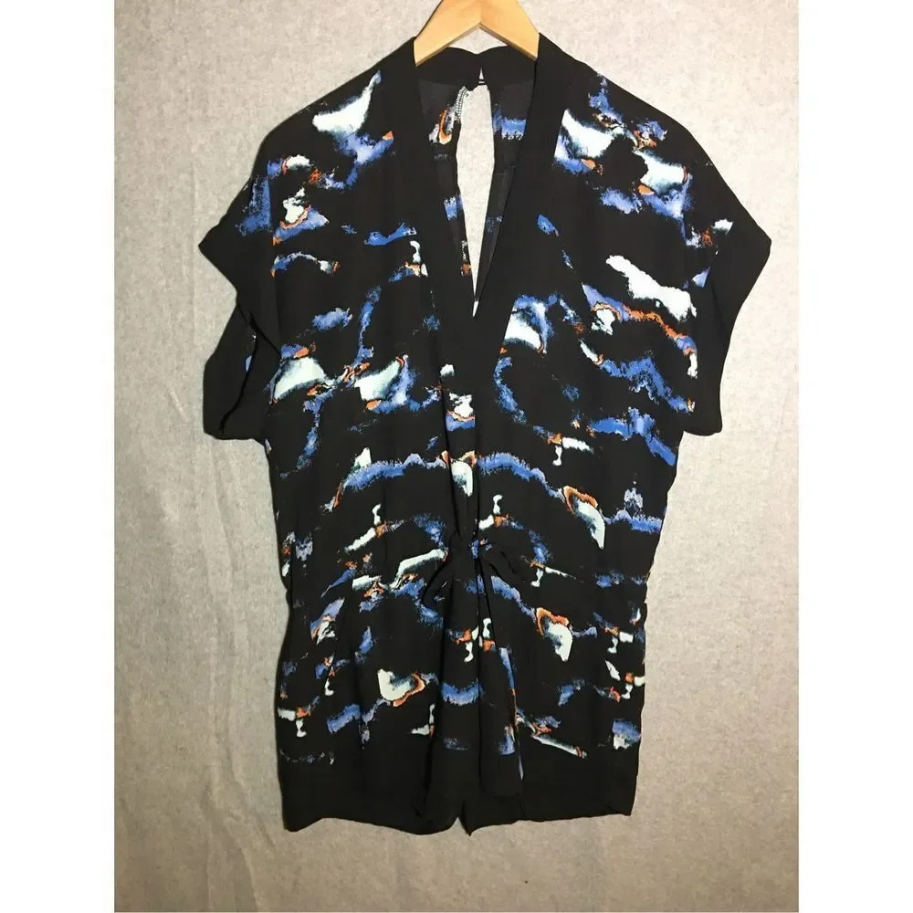 Womens Karlie Romper Watercolor Black Beachy Boho Beach Coverup Casual